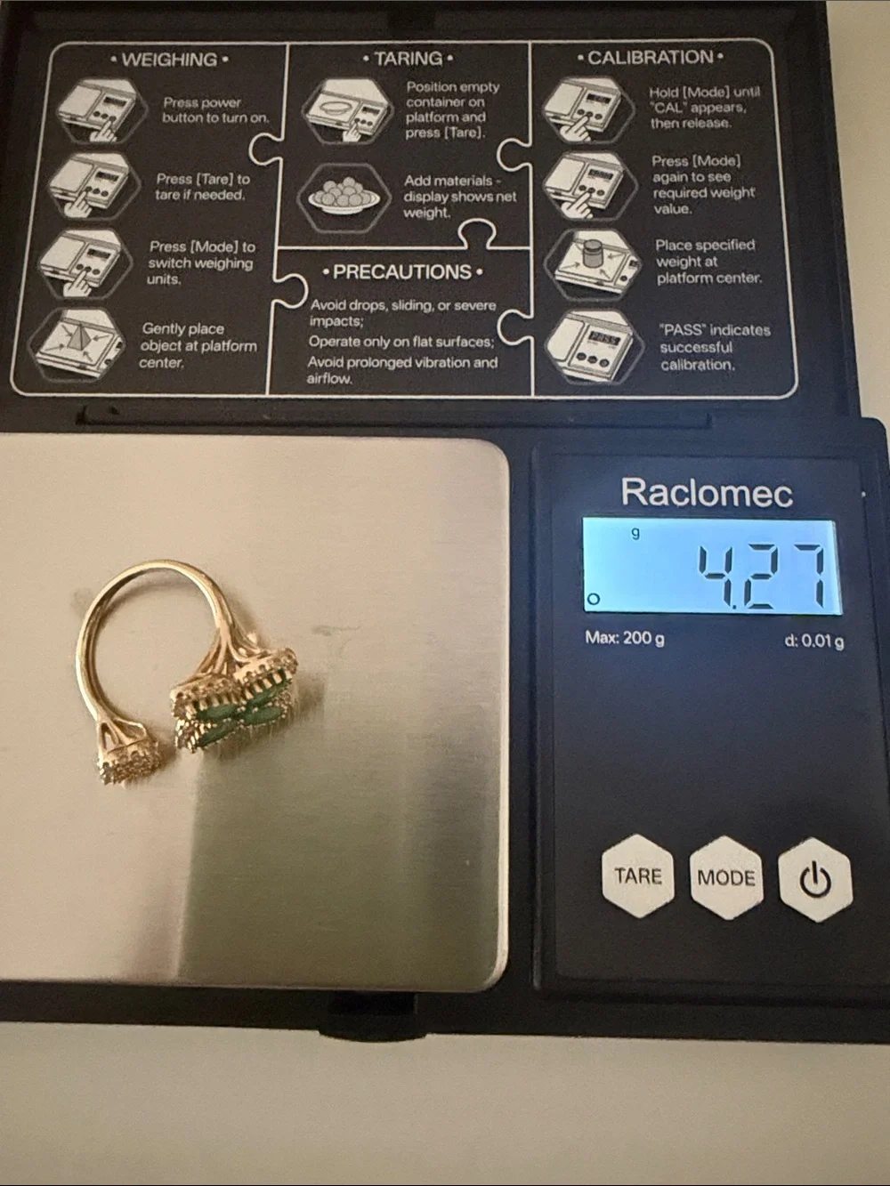 14K yellow gold Clover open ring .4ct diamond 1.4ct emerald